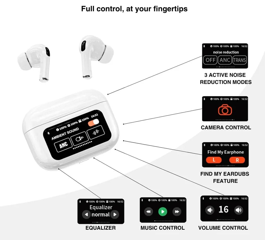 Smart Display Earbuds With Touch Screen