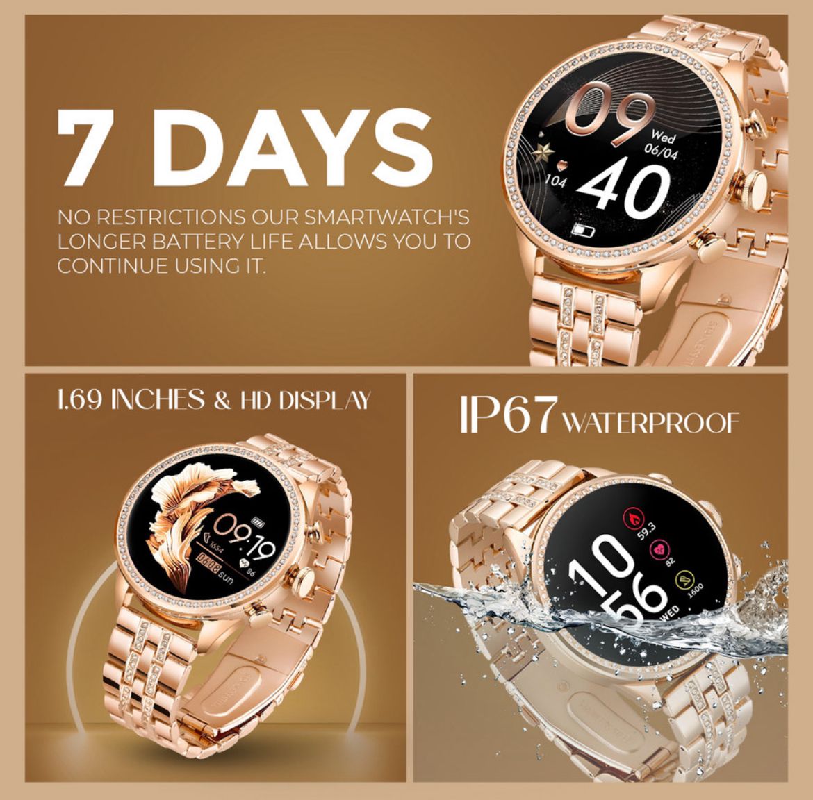 51 GADGETS DIAMOMD SMART WATCH WITH WIRELESS CHARGER
